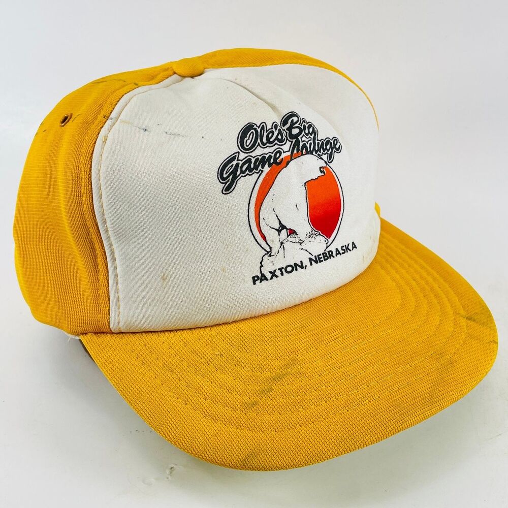 Yupoong Trucker Hat Ole's Big Game Lounge Paxton NE OSFA Snapback Vintage Yellow
